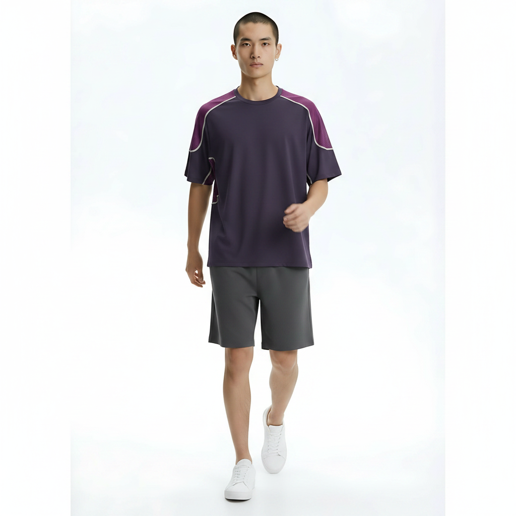 Quick-Dry Short-Sleeve Performance T-Shirt on model - Purple front view