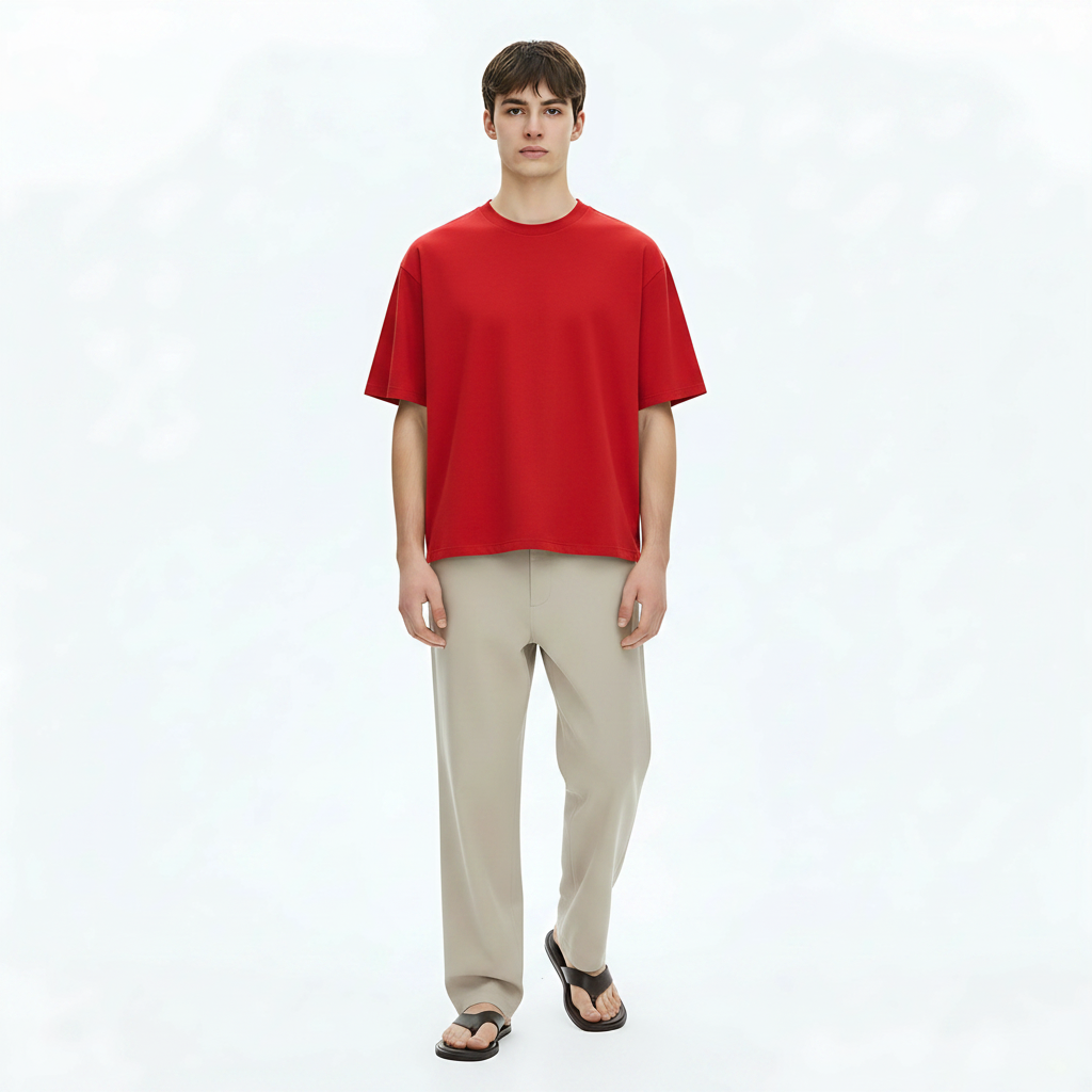 Heavyweight Shirt Cooling Tee on model - Red front view