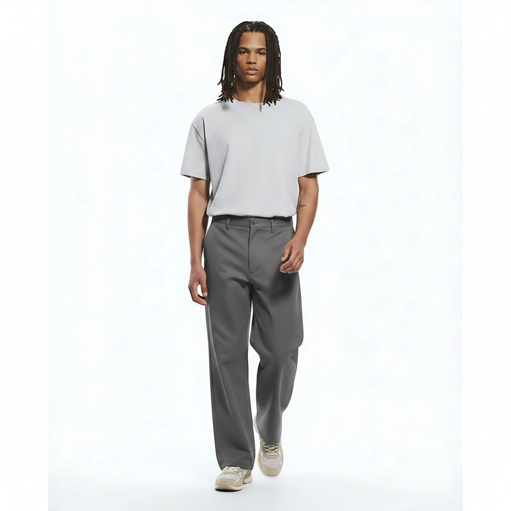 Cotton Cargo Pants Curved Stretch on model - Dark Gray front view