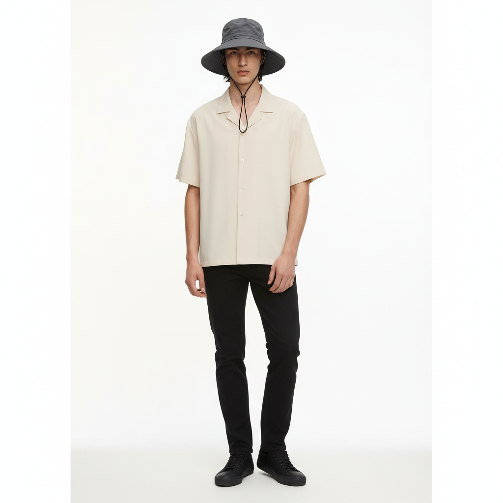 Wide Brim Quick Dry Bucket Hat for Big Heads on model - Gray front view