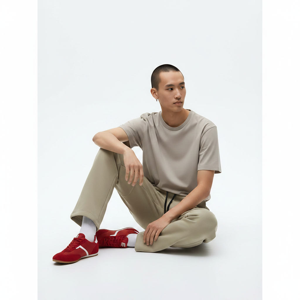 Heavyweight Straight-Leg Pants on model - Khaki front view