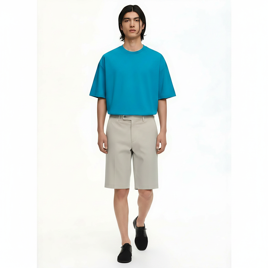 Cotton Shorts Heavyweight on model - Khaki front view