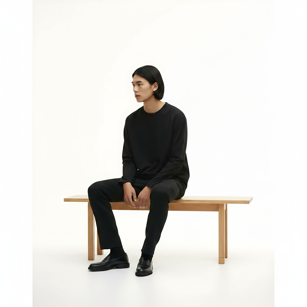 Oversized Long-Sleeve Cotton-Blend T-Shirt on model - White front view