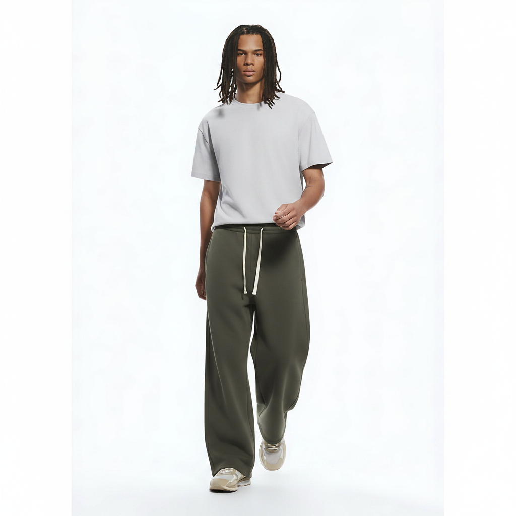 Wide-Leg Pants Cotton on model - Dark Gray front view