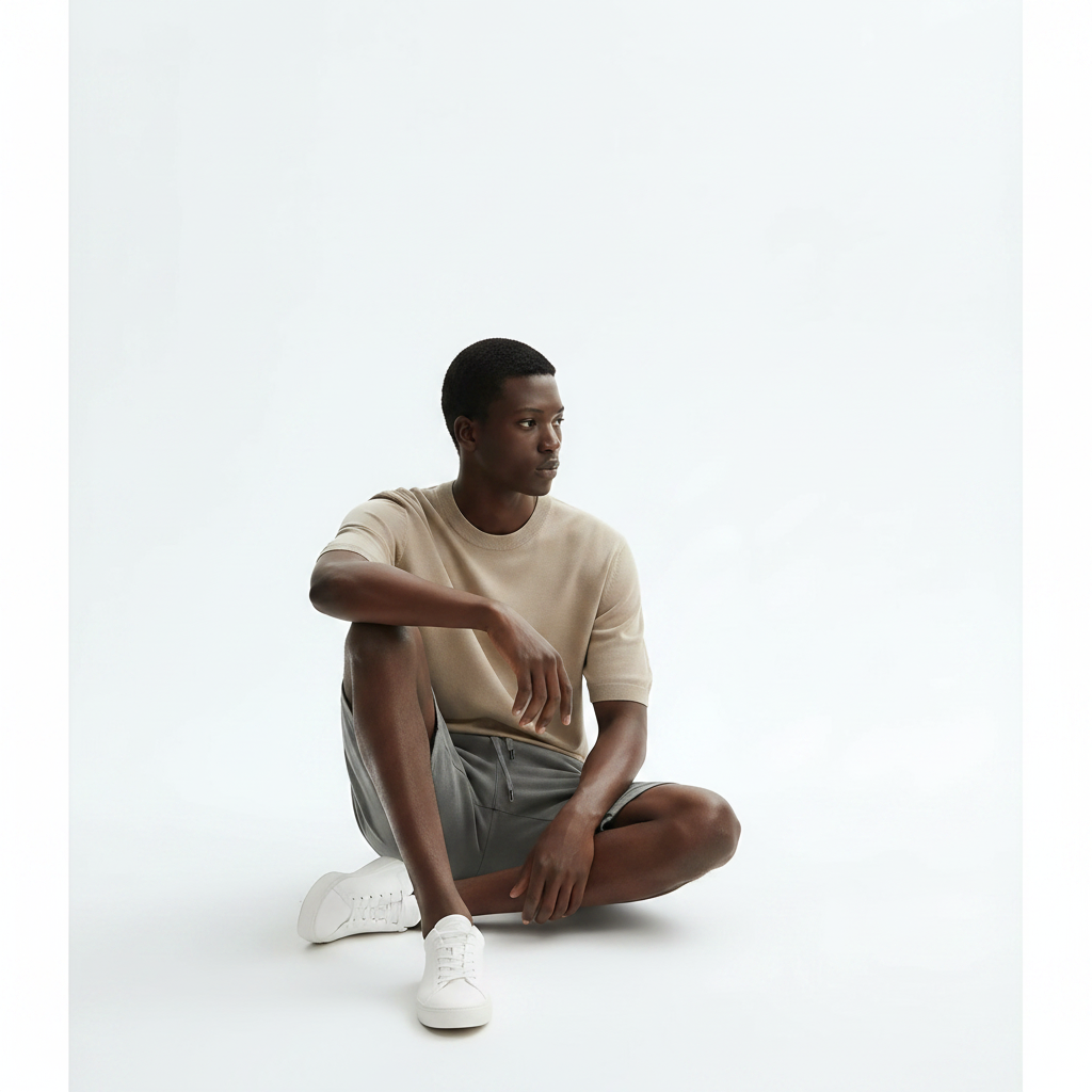 Short Sleeve Knit Sweater on model - Dark Gray front view