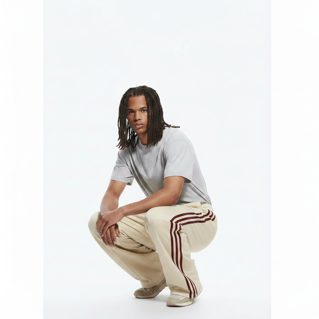 Striped Wide-Leg Pants Track on model - Khaki front view