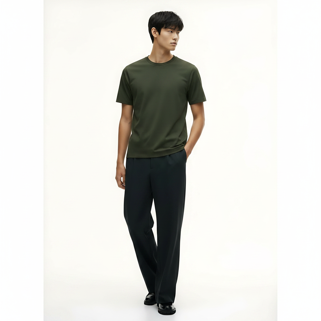 Heavyweight Quick-Dry T-Shirt on model - Olive Green front view