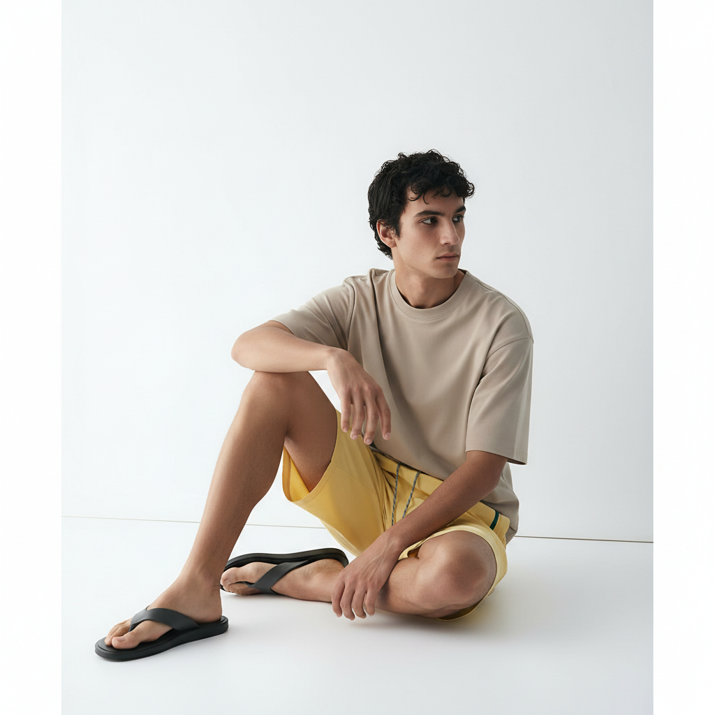 Stretch Nylon Outdoor Shorts on model - Light Yellow front view