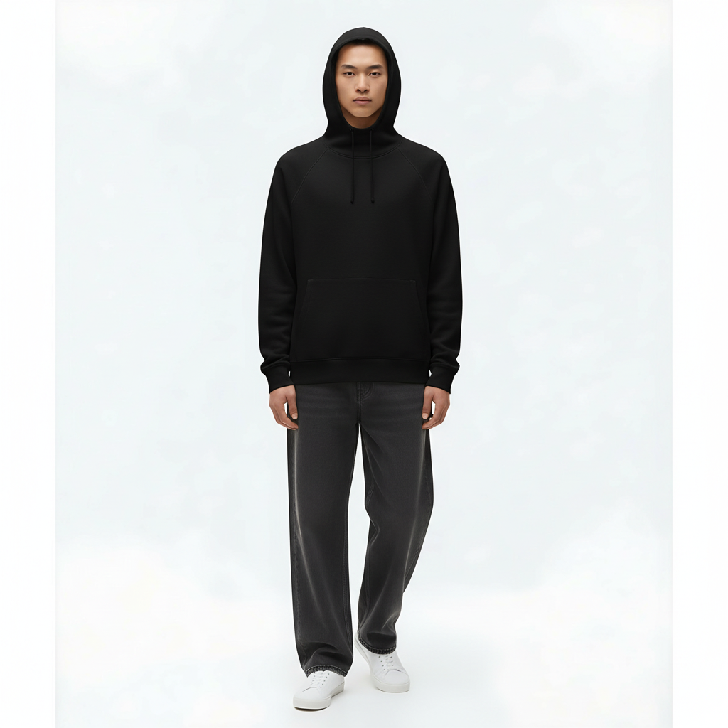Lightweight Hoodie Pullover on model - Black front view