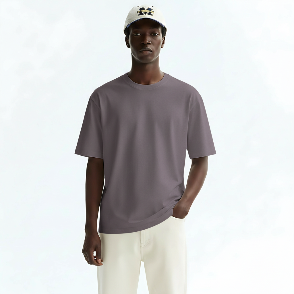Short Sleeve T-Shirt Quick-Dry Cotton Blend on model - Plum front view