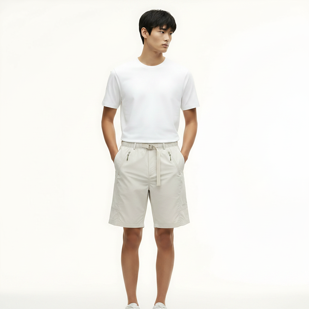 Drawstring Cargo Shorts on model - White front view
