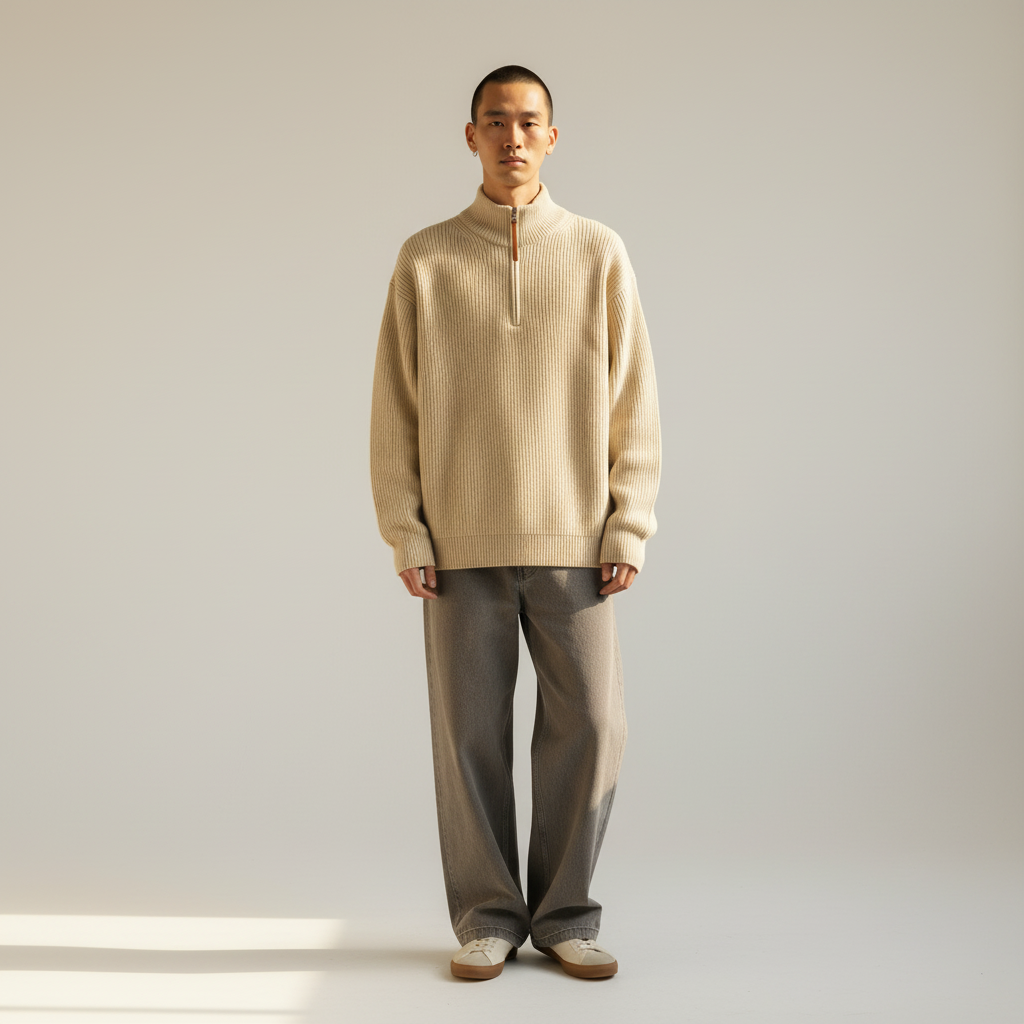 Half Zip Sweater Knit on model - Yellow front view