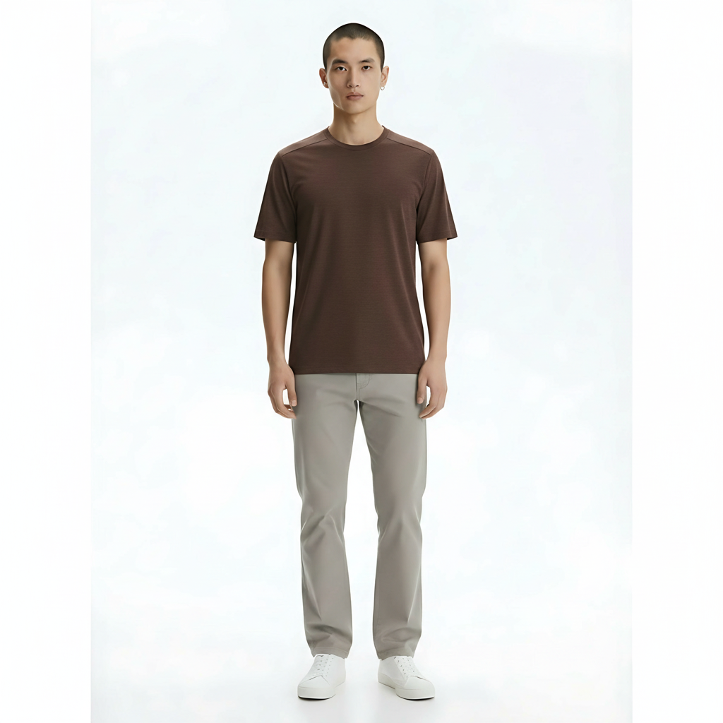 Quick-Dry Running T-Shirt on model - Dark Brown front view