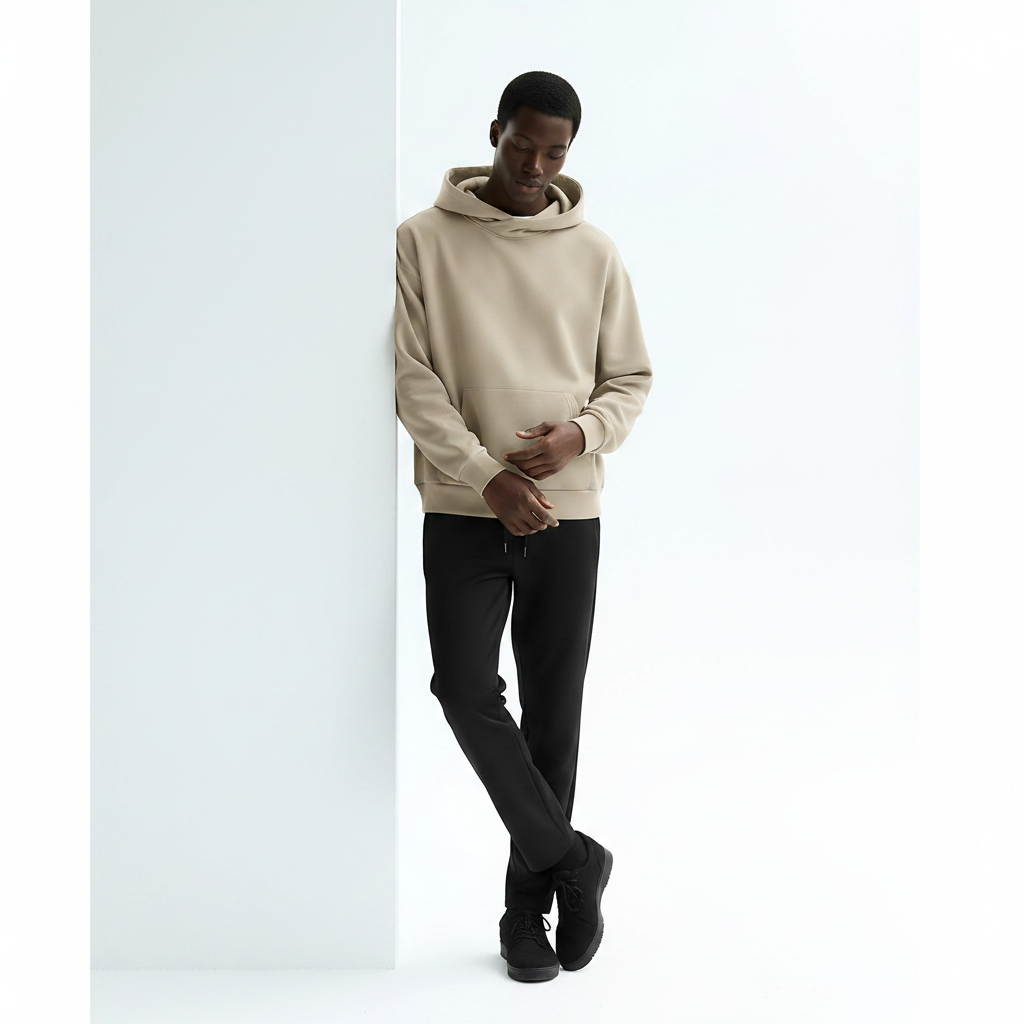 Heavyweight Hoodie on model - Khaki front view
