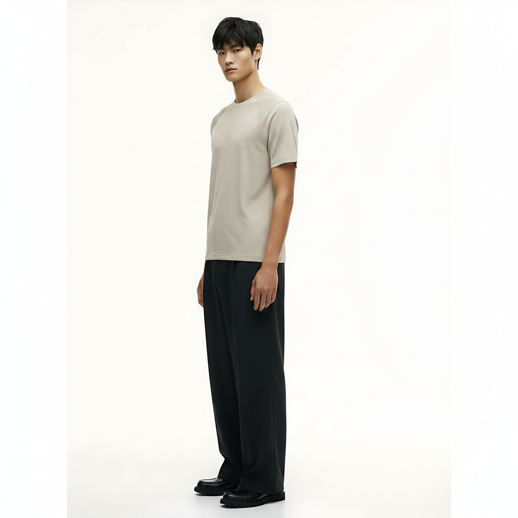 Heavyweight Waffle-Knit T-Shirt on model - Sage front view