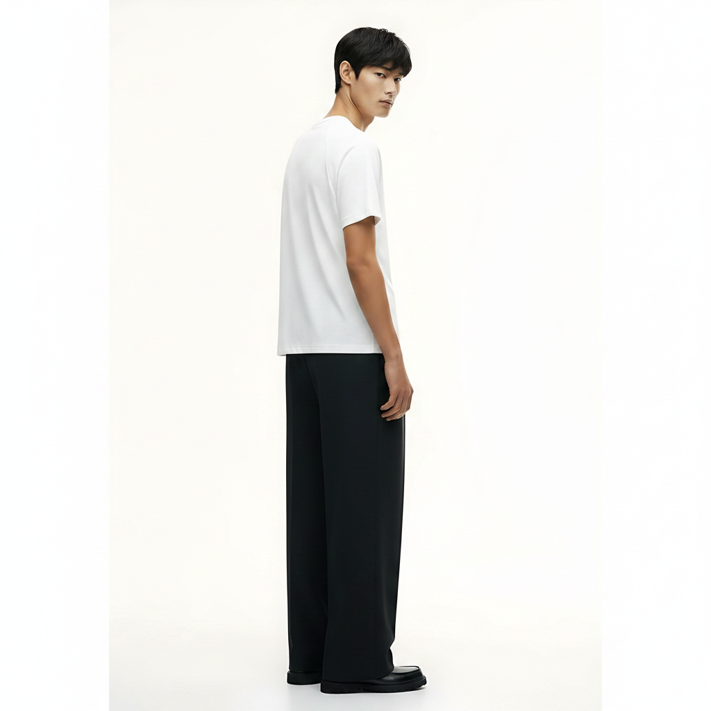 Heavyweight Waffle-Knit T-Shirt on model - White front view