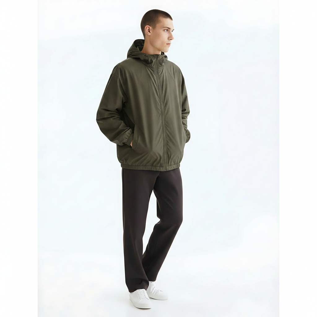 Hooded Sun Shirt on model - Bark Brown front view