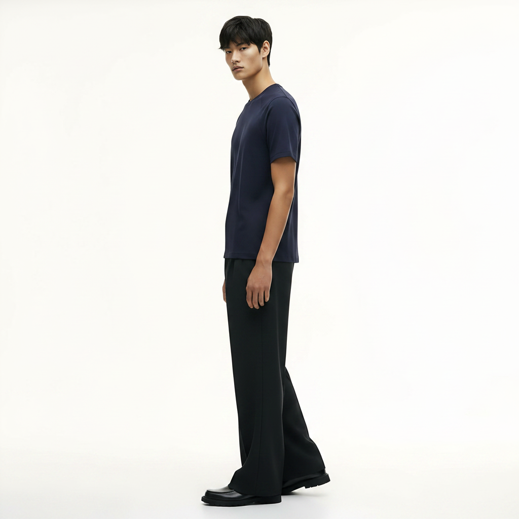 Heavyweight Waffle-Knit T-Shirt on model - Gray front view