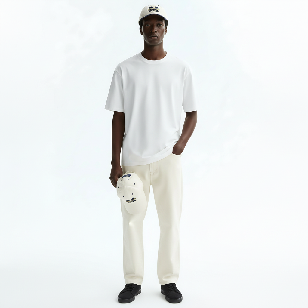 Short Sleeve T-Shirt Quick-Dry Cotton Blend on model - White front view