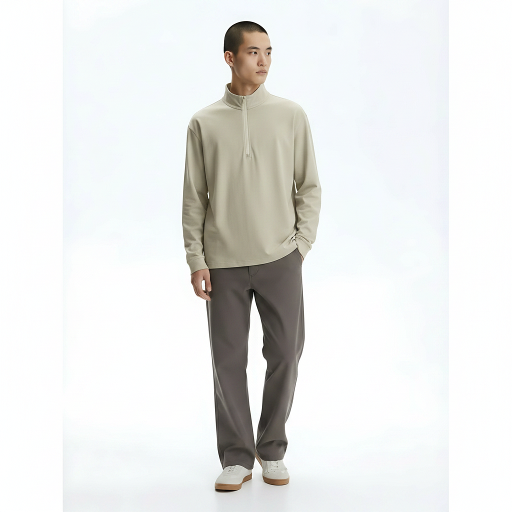Long Sleeve T-Shirt on model - Beige front view