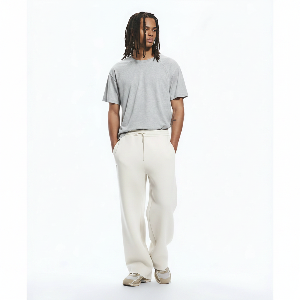Heavyweight Cotton-Blend T-Shirt on model - Light Gray front view