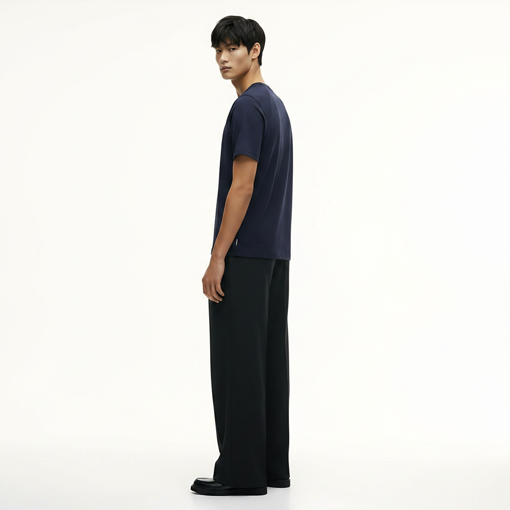 Heavyweight Waffle-Knit T-Shirt on model - Black front view