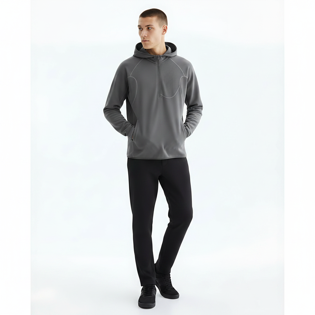 Cooling Outdoor Half-Zip Fleece Hoodie on model - Dark Gray front view