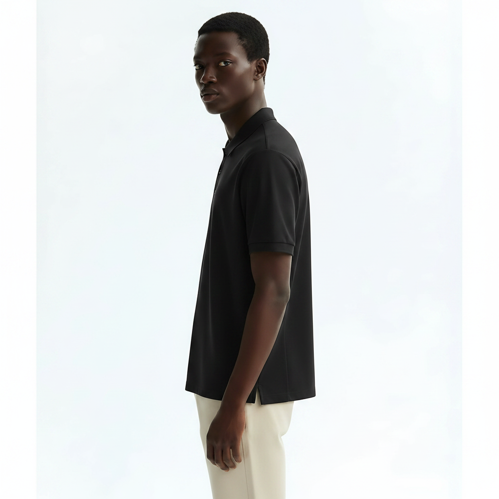 Quick-Dry Polo Shirt UPF50+ on model - Black front view
