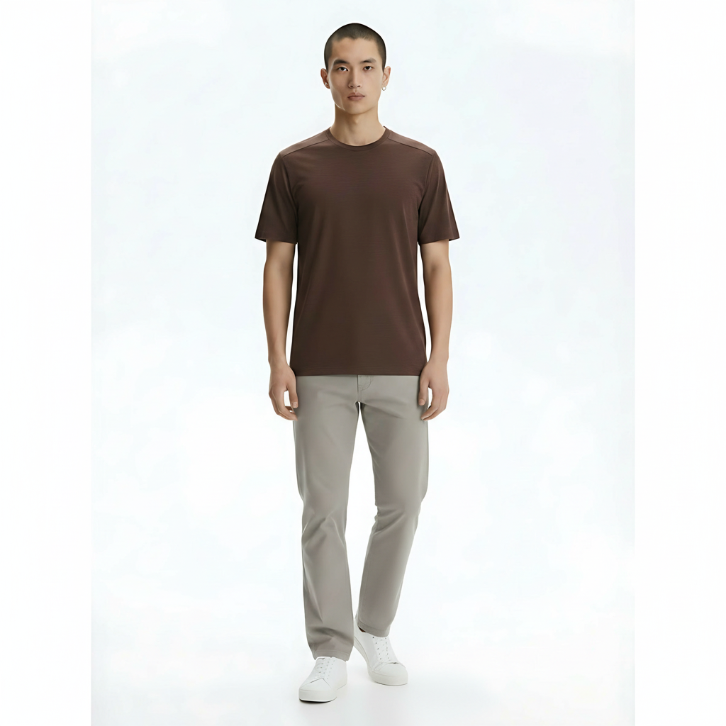 Quick-Dry Running T-Shirt on model - Brown front view