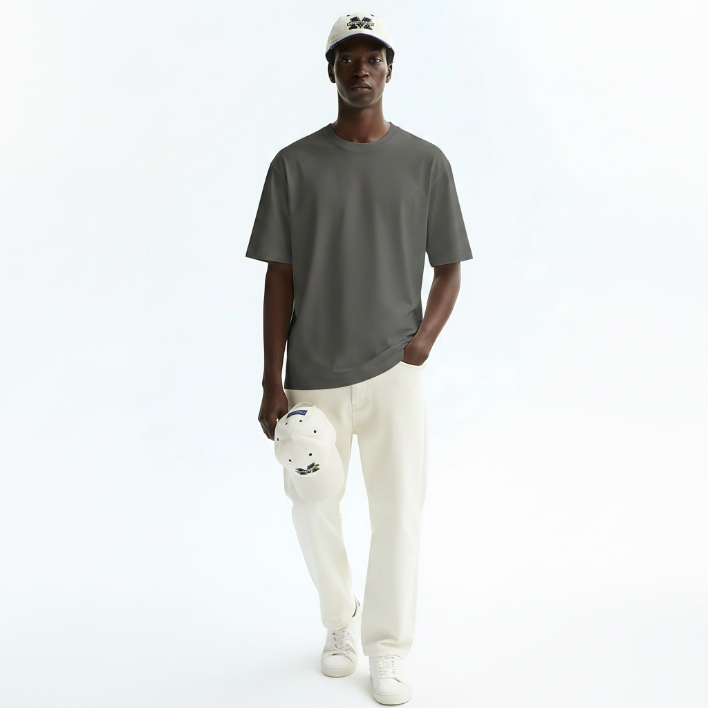 Short Sleeve T-Shirt Quick-Dry Cotton Blend on model - Gray front view