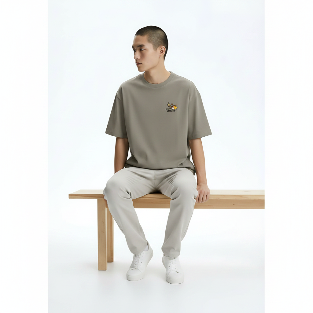 Heavyweight Graphic T-Shirt on model - Khaki front view
