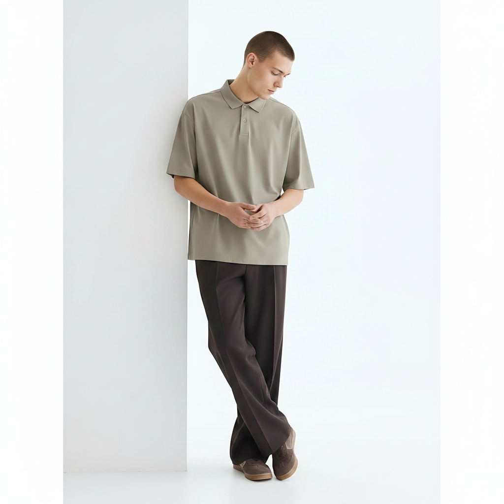 Moisture-Wicking Quick-Dry Polo Shirt on model - Khaki front view