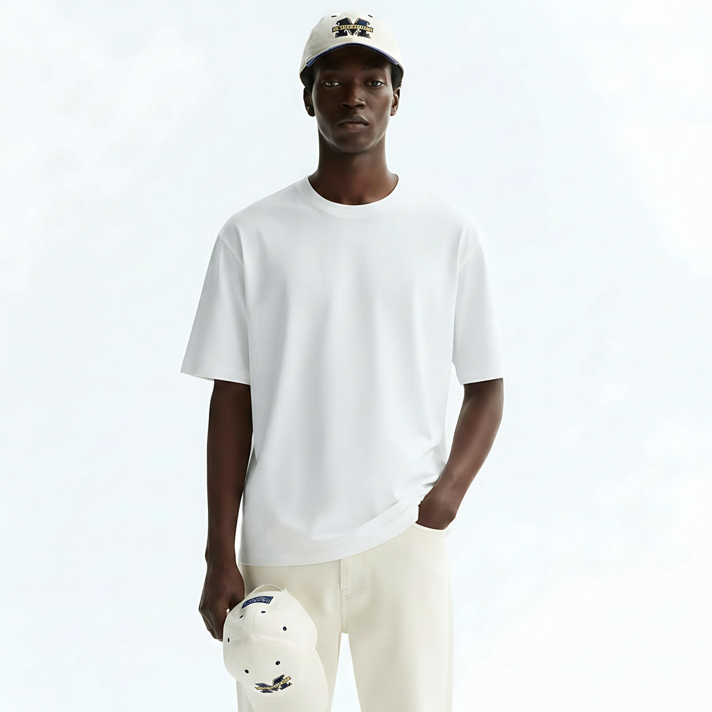 Short Sleeve T-Shirt Quick-Dry Cotton Blend on model - White 3 front view