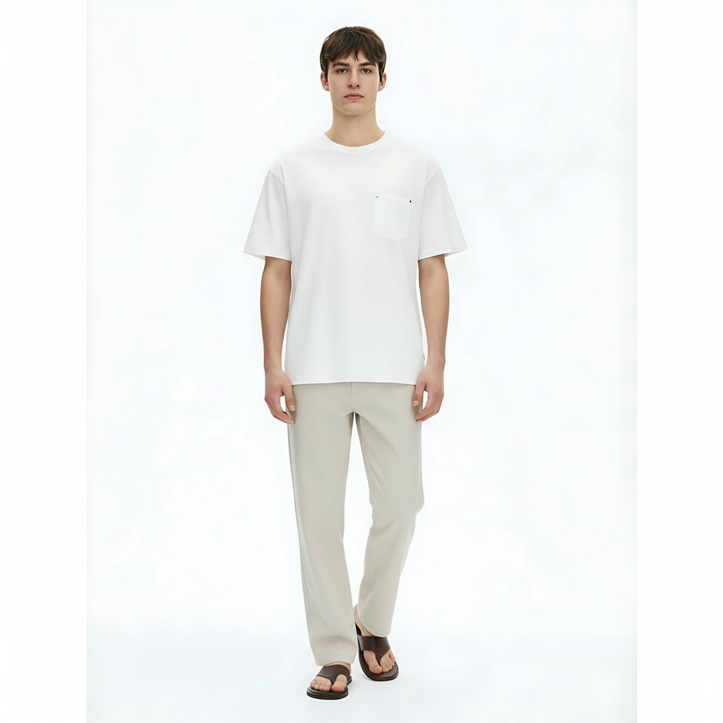 Oversized 3/4-Sleeve T-Shirt on model - White front view