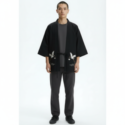 Kimono Jacket Cotton on model - Black front view