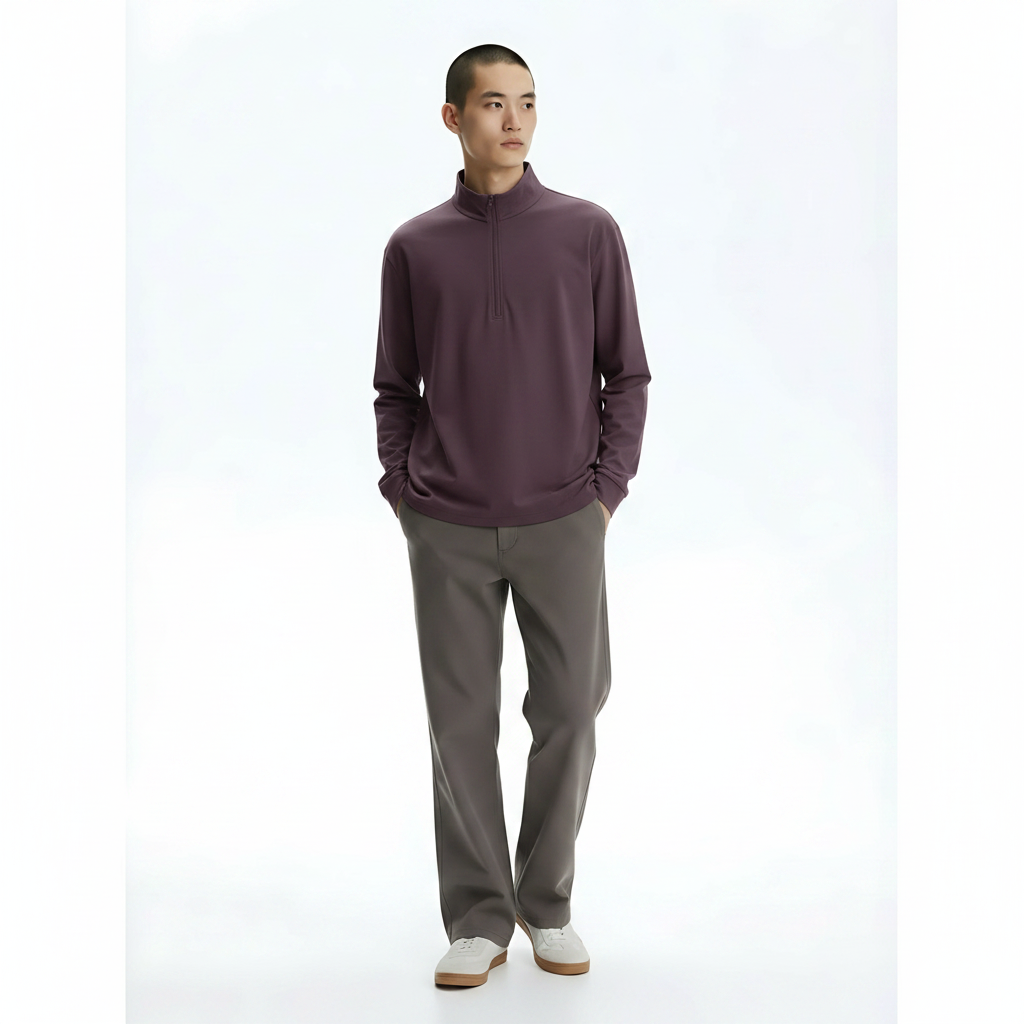 Long Sleeve T-Shirt on model - Purple front view