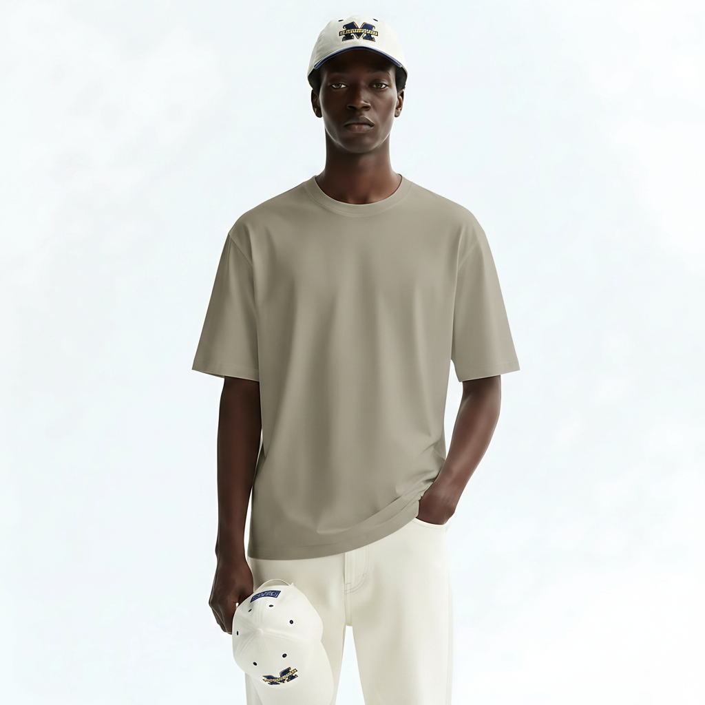 Short Sleeve T-Shirt Quick-Dry Cotton Blend on model - Khaki front view