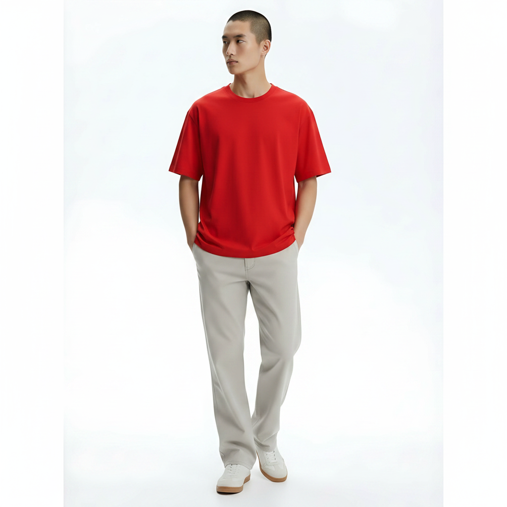 Heavyweight Cooling Cotton-Blend T-Shirt on model - Red front view