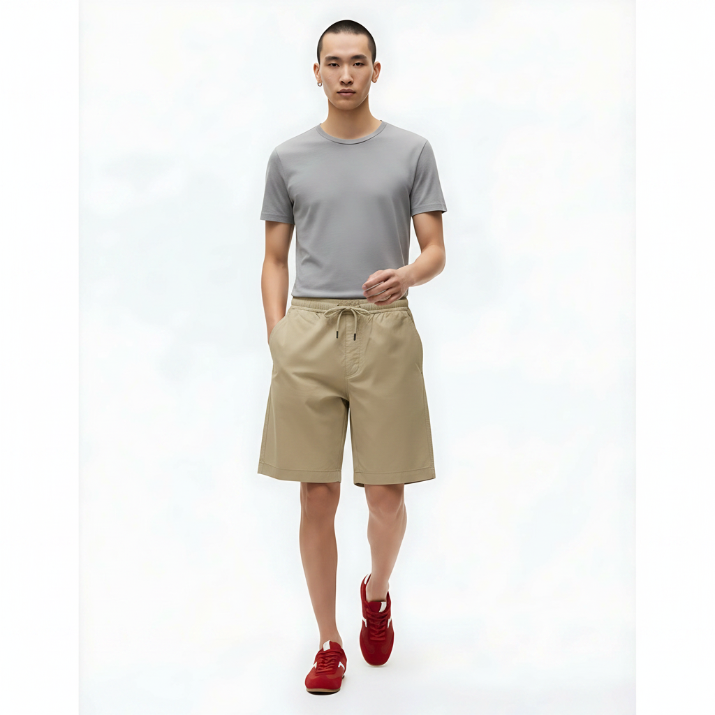 Quick-Dry Shorts Cooling Stretch on model - Beige front view