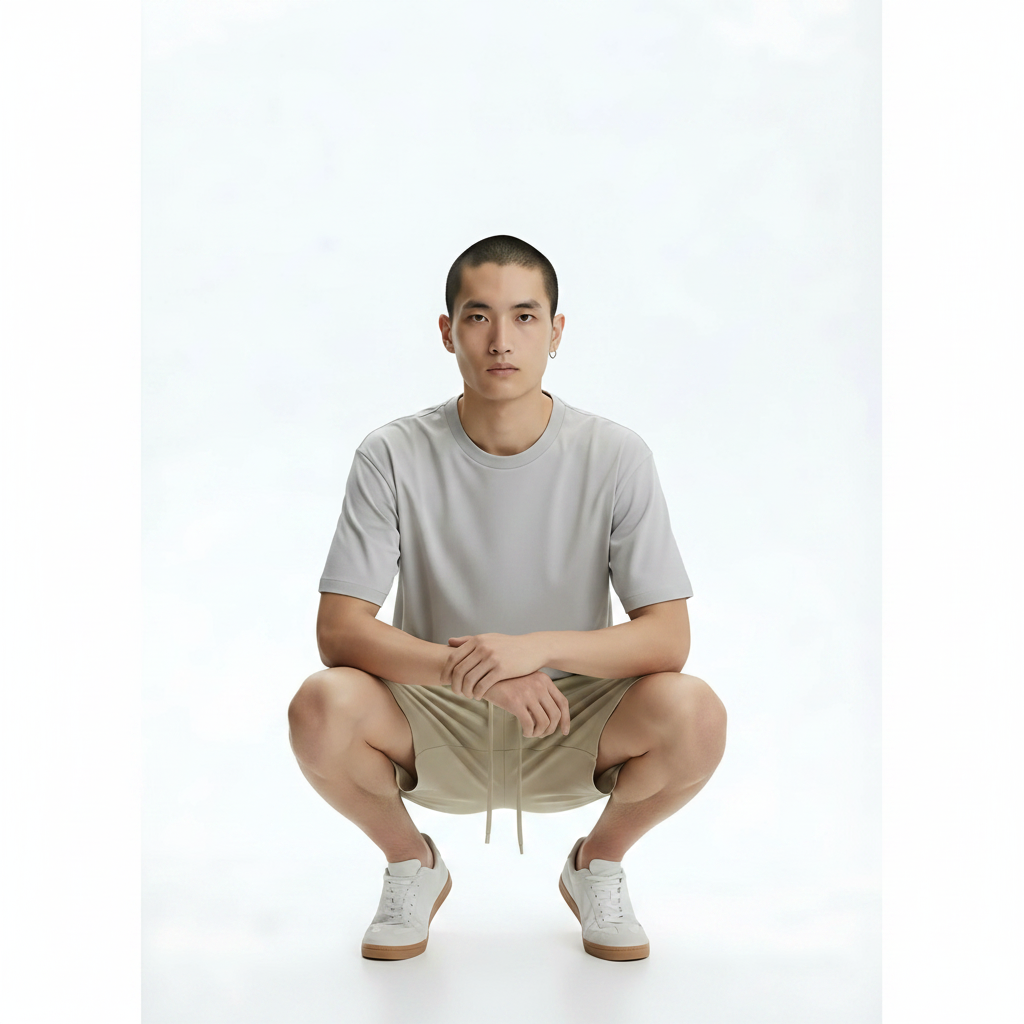 Oversized Shorts Heavyweight 100% Cotton on model - Beige front view