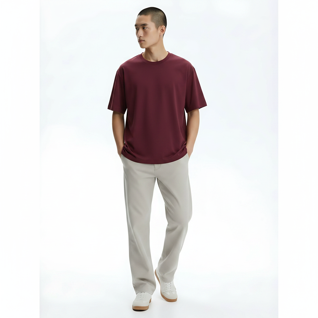 Heavyweight Cooling Cotton-Blend T-Shirt on model - Purple front view