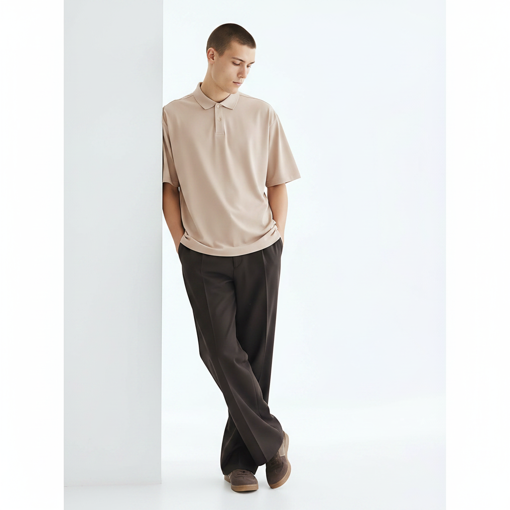 Moisture-Wicking Quick-Dry Polo Shirt on model - Lotus Root Starch front view