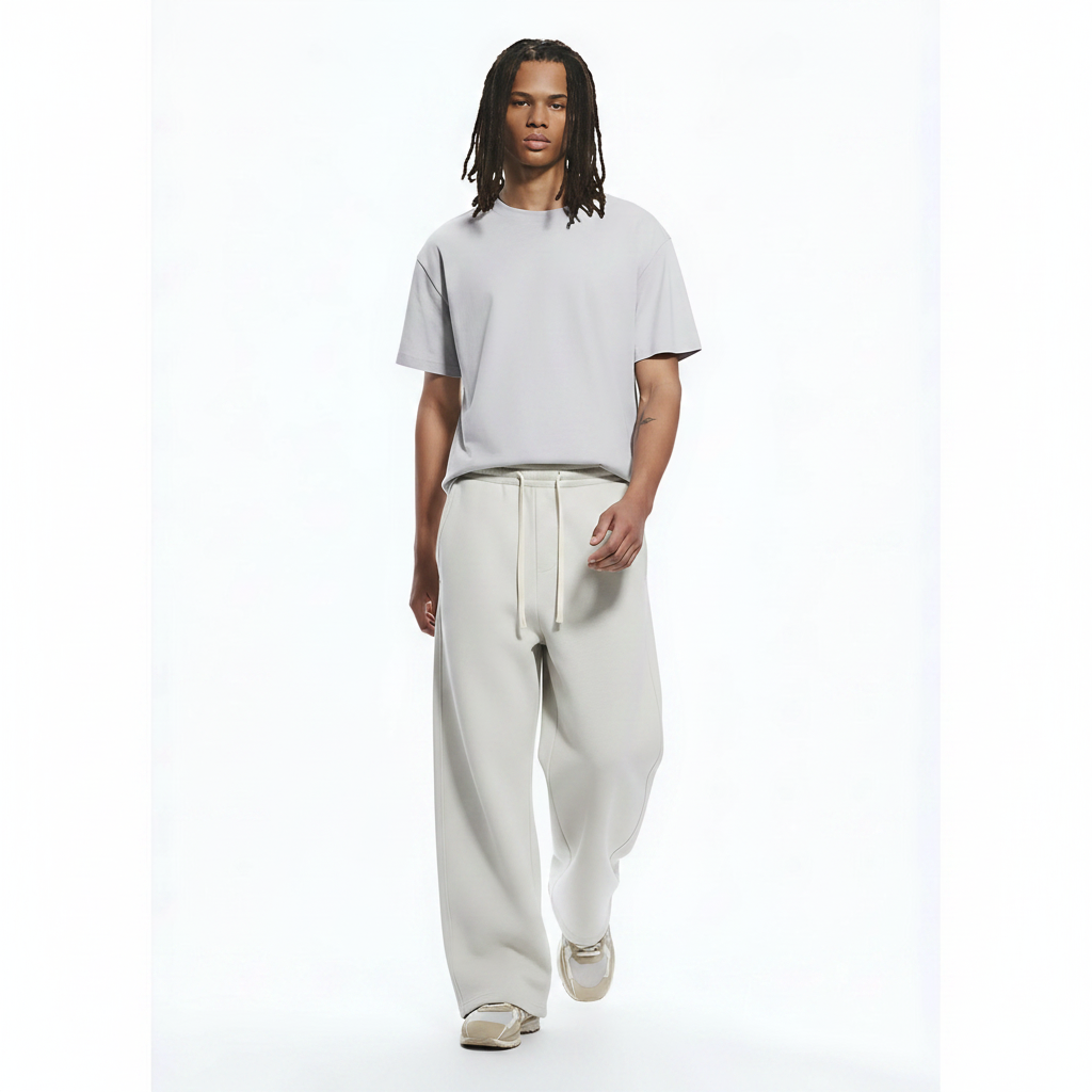 Wide-Leg Pants Cotton on model - Light Gray front view