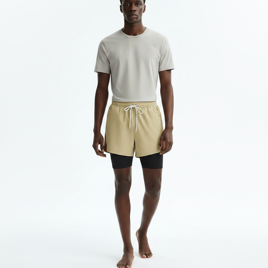 Outdoor Stretch Quick-Dry Shorts on model - Yellow front view