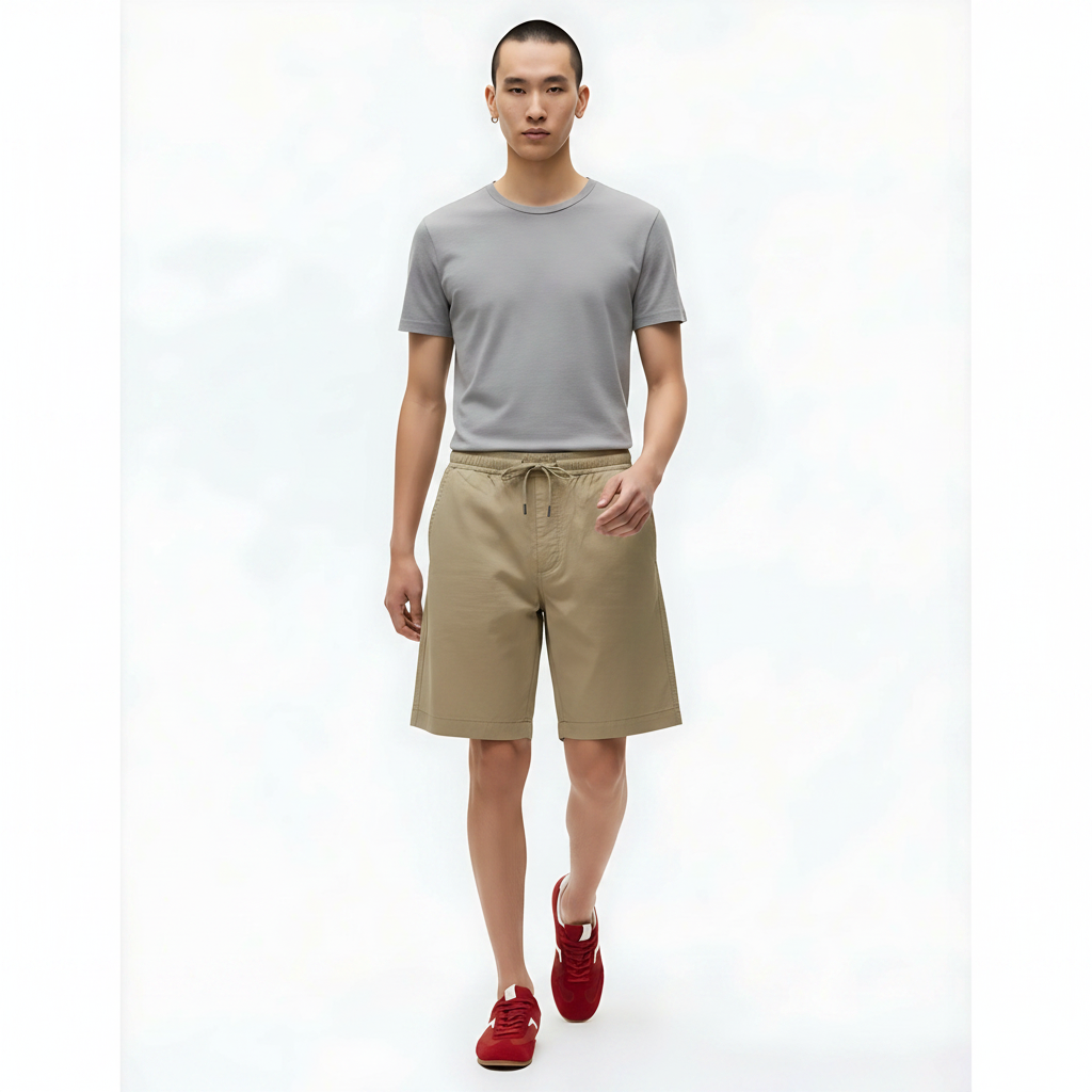 Quick-Dry Shorts Cooling Stretch on model - Khaki front view