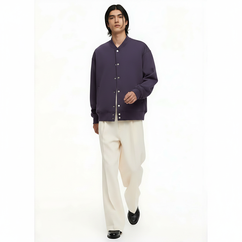 Baseball Jacket Fleece-Lined on model - Purple front view