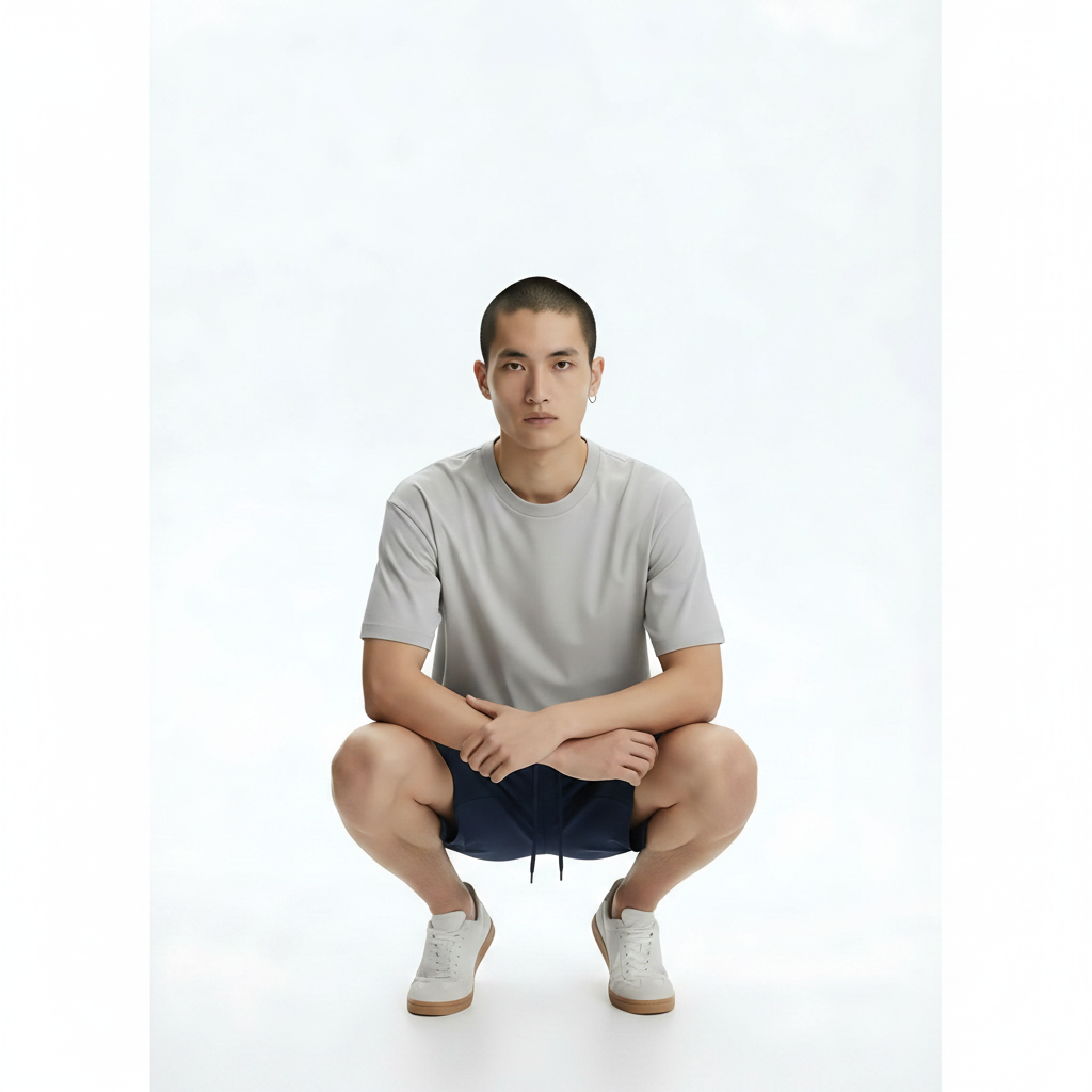 Oversized Shorts Heavyweight 100% Cotton on model - Blue front view
