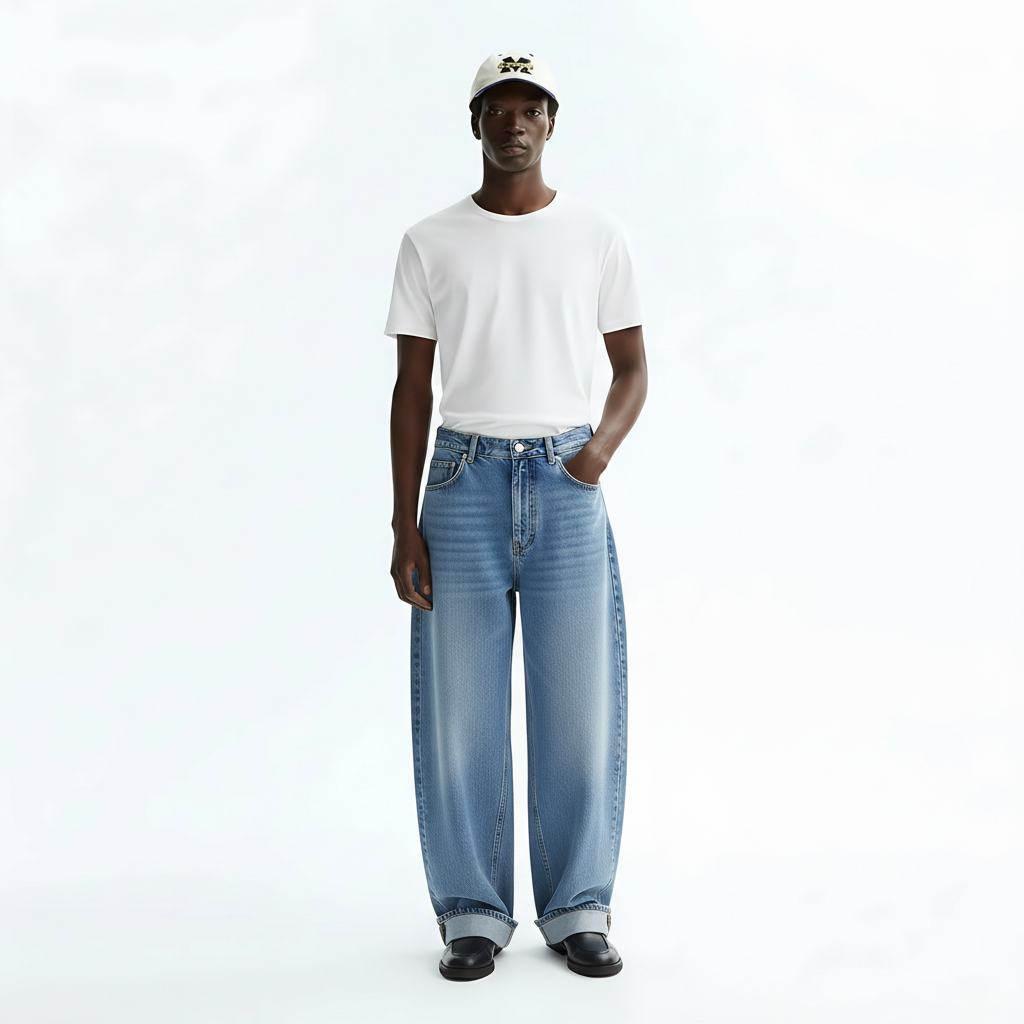 Washed Baggy Jeans on model - Blue front view