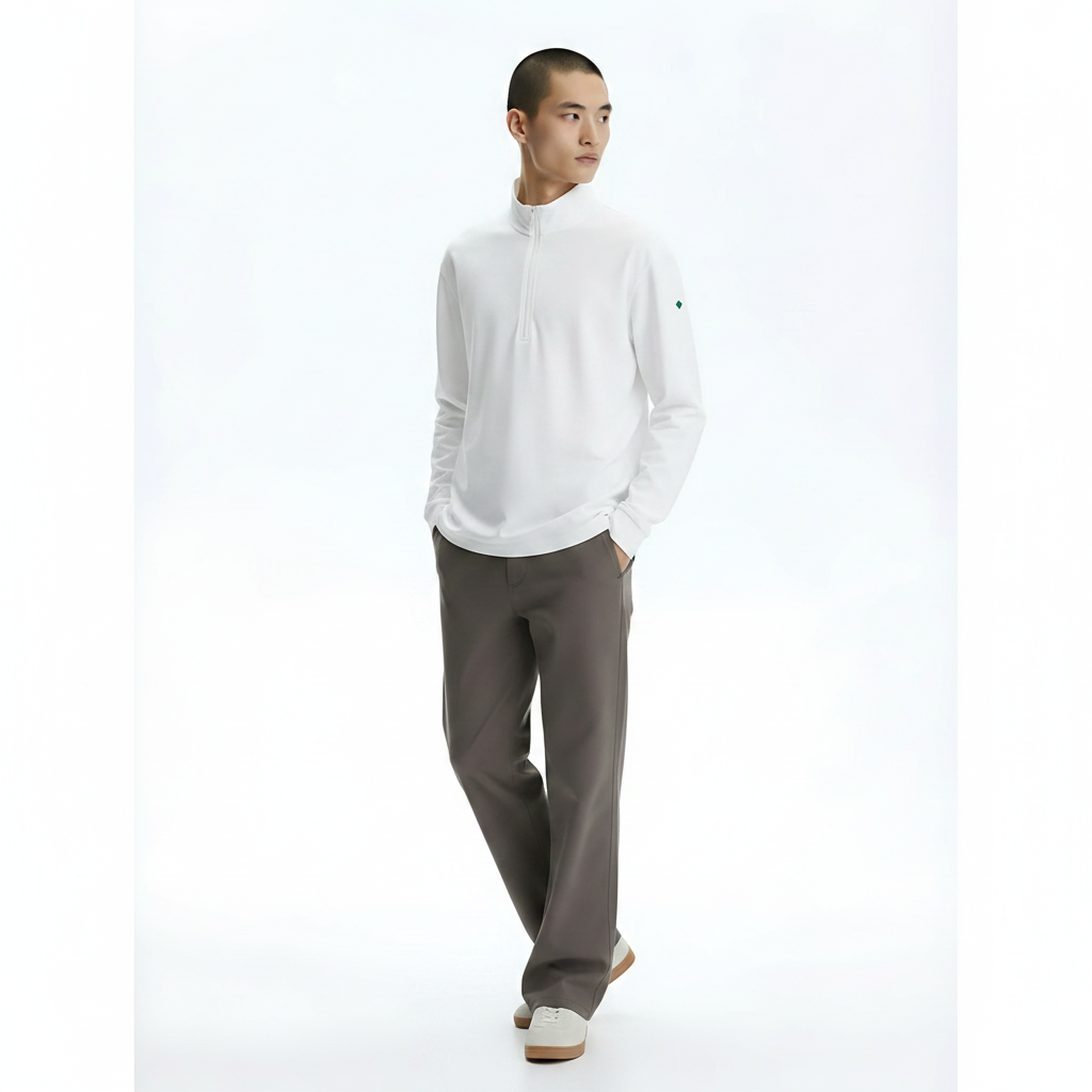 Long Sleeve T-Shirt on model - Heather Gray front view