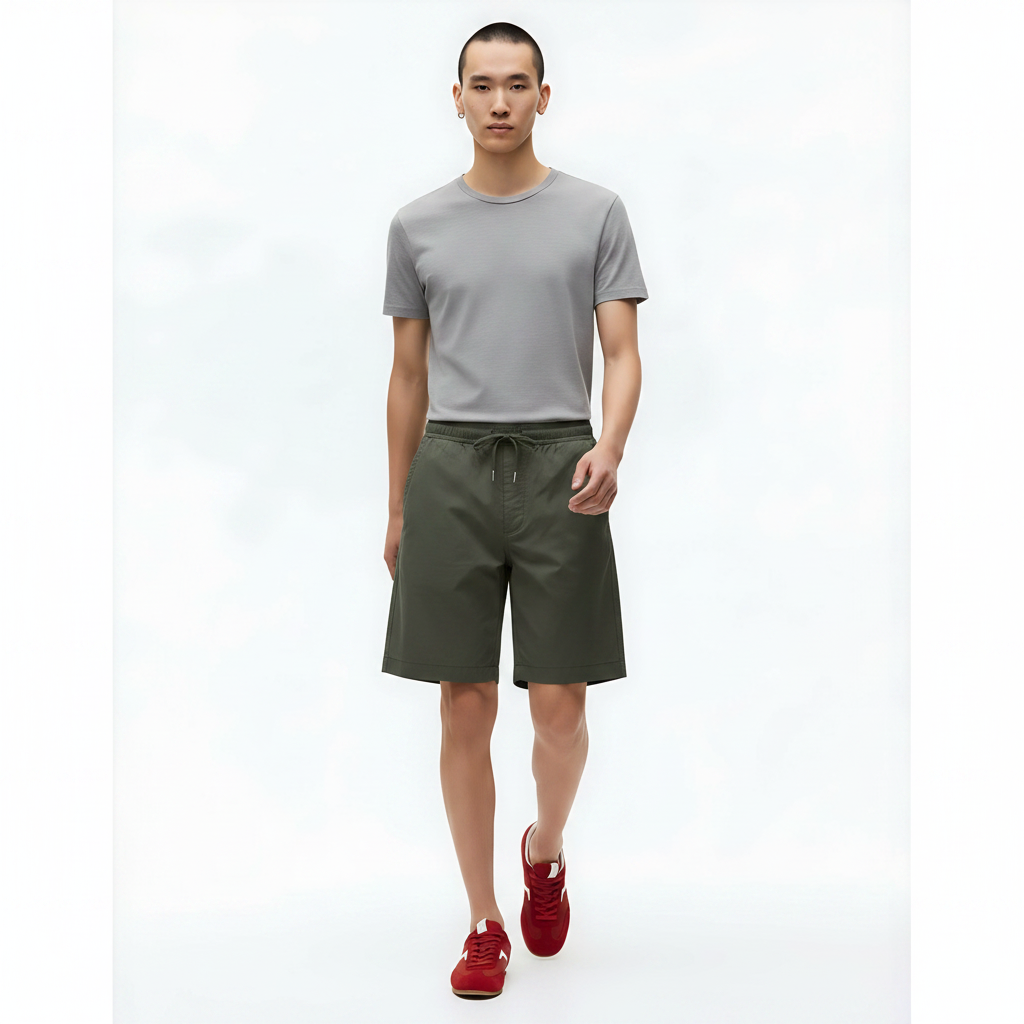 Quick-Dry Shorts Cooling Stretch on model - Olive Green front view
